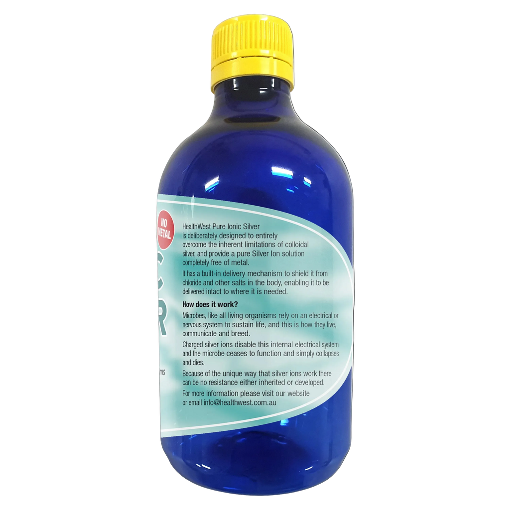 Blue bottle with a yellow cap on a white background