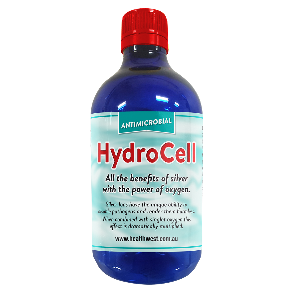 Blue bottle of HydroCell with a red cap
