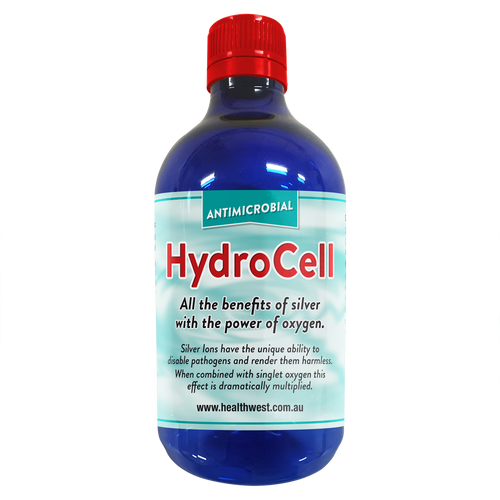 Blue bottle of HydroCell with a red cap