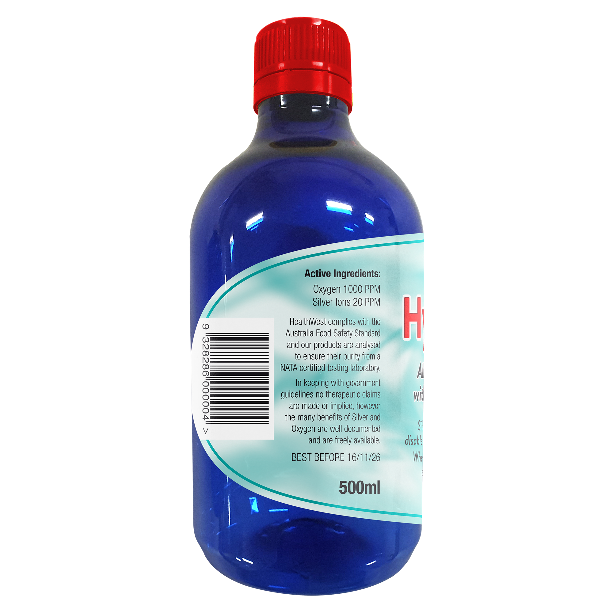 Blue bottle of HydroCell with a red cap