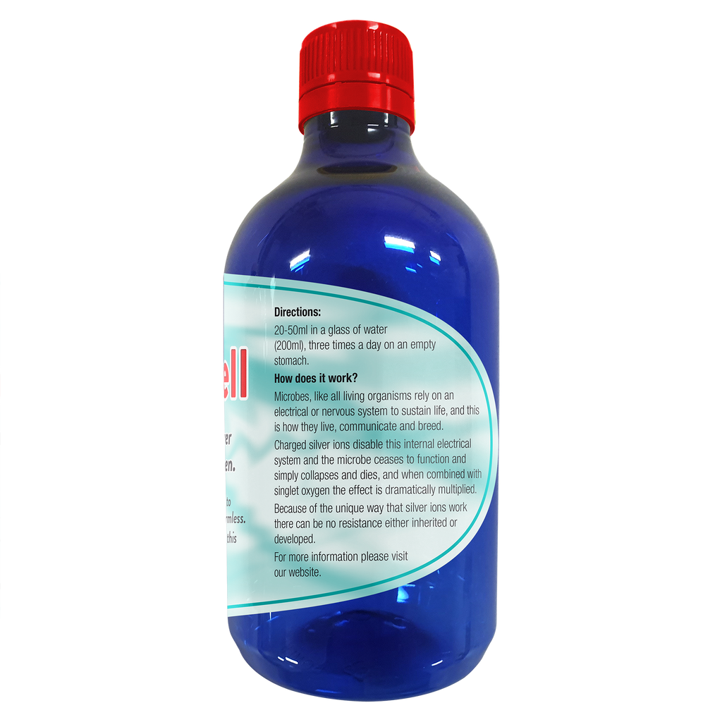 Blue bottle of HydroCell with a red cap